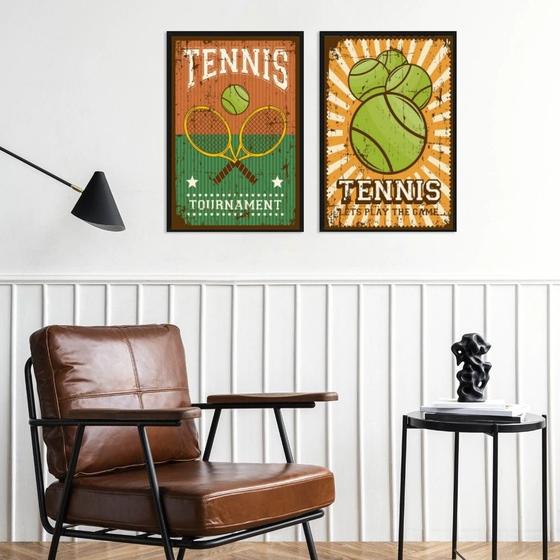 Imagem de Kit 2 Quadros Posters Tennis Retrô 33x24cm - com vidro