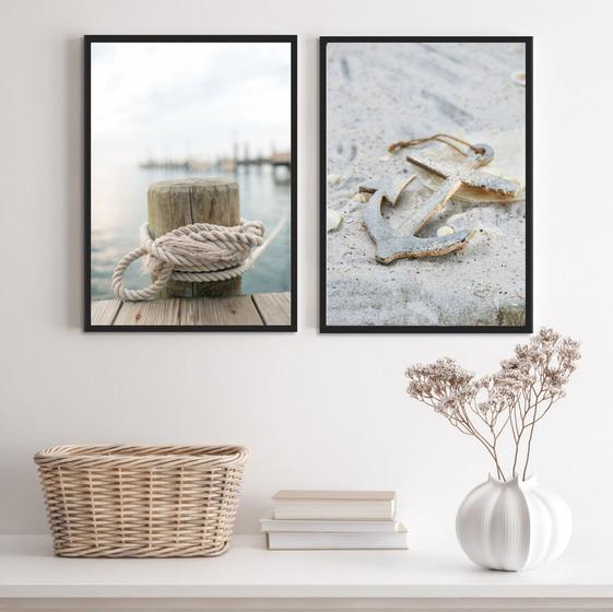 Imagem de Kit 2 Quadros Praia Branco- Corda E Âncora 45x34cm - com vidro