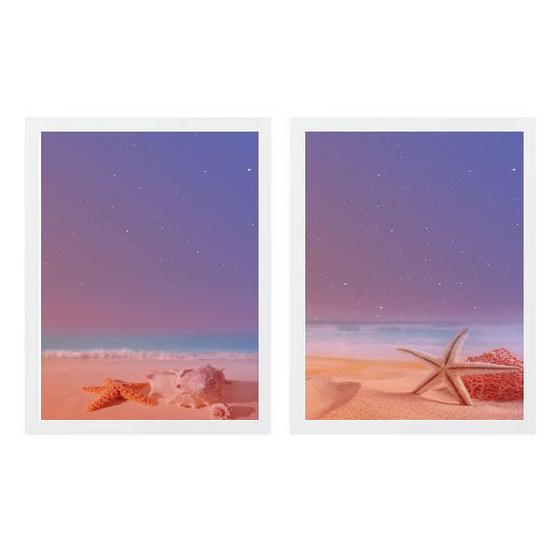 Imagem de Kit 2 Quadros Praia Galáxia Estrela 33x24cm - com vidro