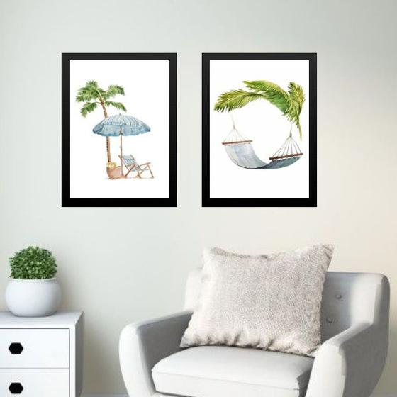 Imagem de Kit 2 Quadros Praia Relax - Aquarela 33x24cm