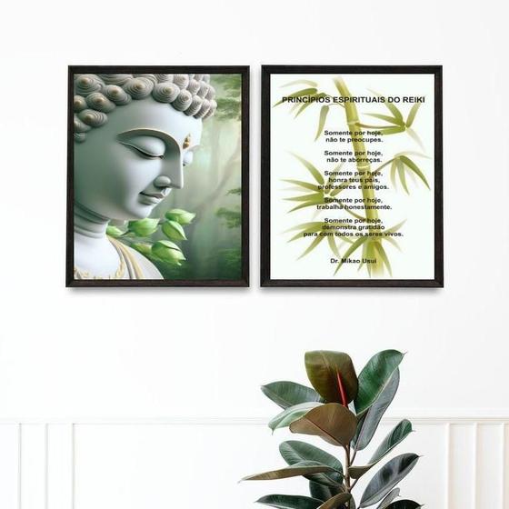 Imagem de Kit 2 Quadros Princípios Do Reiki - Buda 45X34Cm - Com Vidro