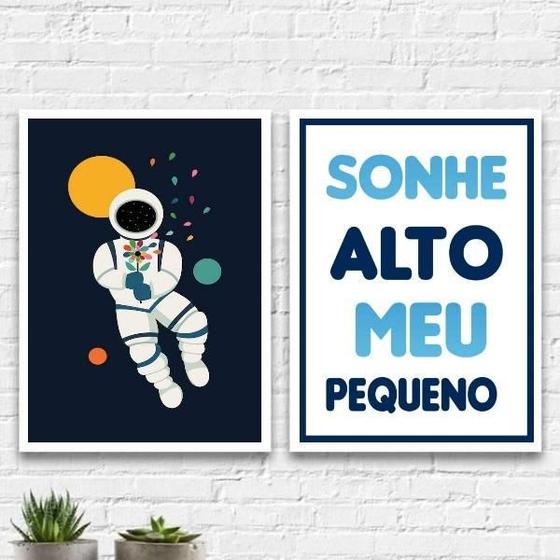 Imagem de Kit 2 Quadros Quarto Criança Astronauta 33X24Cm - Com Vidro