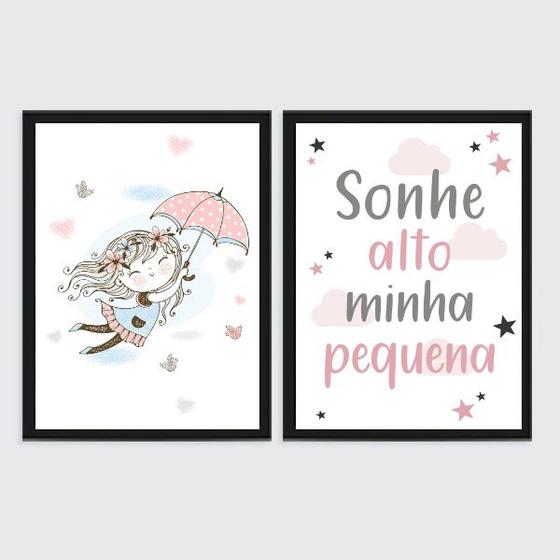 Imagem de Kit 2 Quadros Quarto Infantil Menina 45x34cm - com vidro