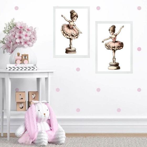 Imagem de Kit 2 Quadros Quarto Menina Bailarina Caixinha Música 45x34cm - com vidro