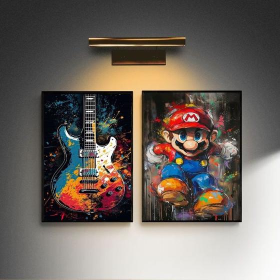 Imagem de Kit 2 Quadros Quarto Menino Rock e Gamer 33x24cm