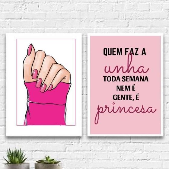 Imagem de Kit 2 Quadros Quem F A Unha Toda Semana É Princesa 24X18Cm Preta