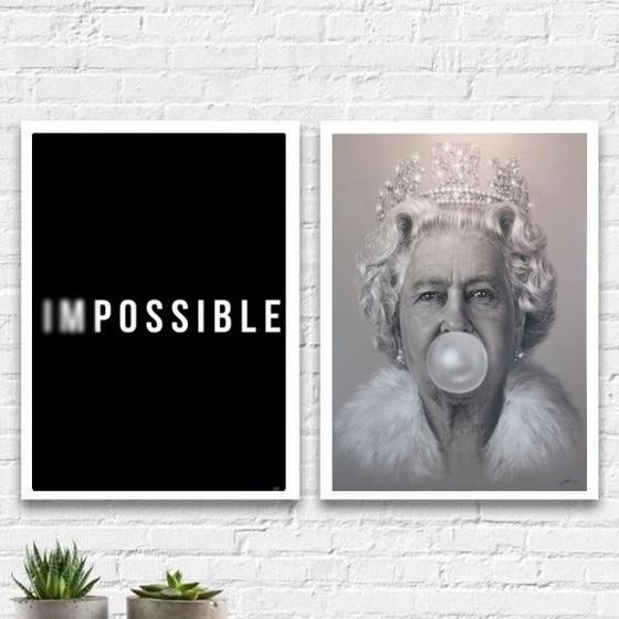 Imagem de kit 2 Quadros Rainha Elizabeth Possible 33x24cm - com vidro