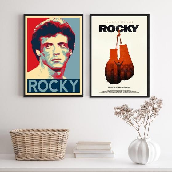 Imagem de Kit 2 Quadros Rocky Balboa 33x24cm Moldura Branca