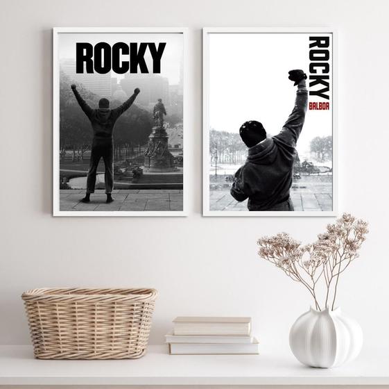 Imagem de Kit 2 Quadros Rocky Balboa 33x24cm - Vidro e Moldura Madeira