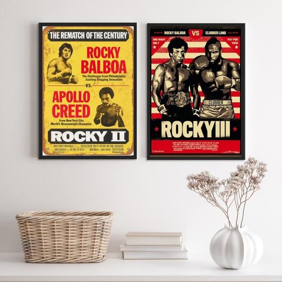 Imagem de Kit 2 Quadros Rocky Balboa Luta 33x24cm Madeira Branca