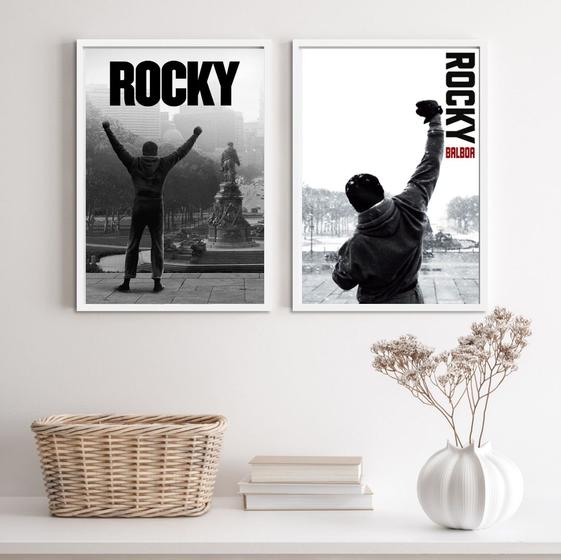 Imagem de Kit 2 Quadros Rocky Balboa Preto EBranco 33x24cm - com vidro