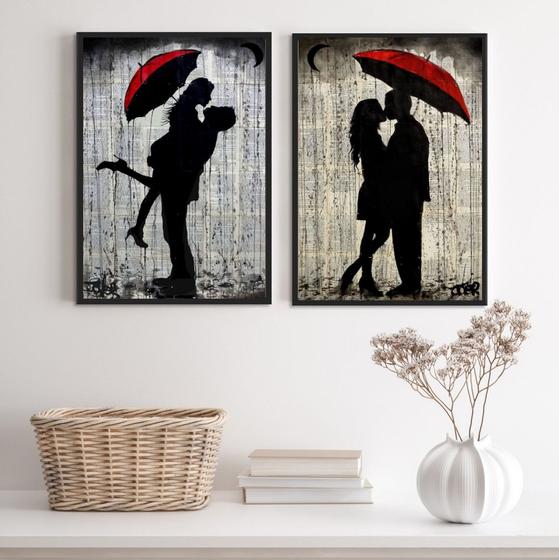 Imagem de Kit 2 Quadros Românticos Casal Sombrinha 33x24cm - com vidro