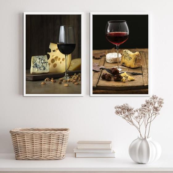 Imagem de Kit 2 Quadros Rústicos Queijos e Vinhos 33x24cm - Pretos