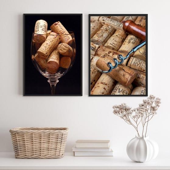 Imagem de Kit 2 Quadros Rústicos Vinho Rolhas 33x24cm - Madeira Branca