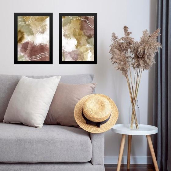Imagem de Kit 2 Quadros Sala Abstratos Aquarelados 33x24cm - com vidro