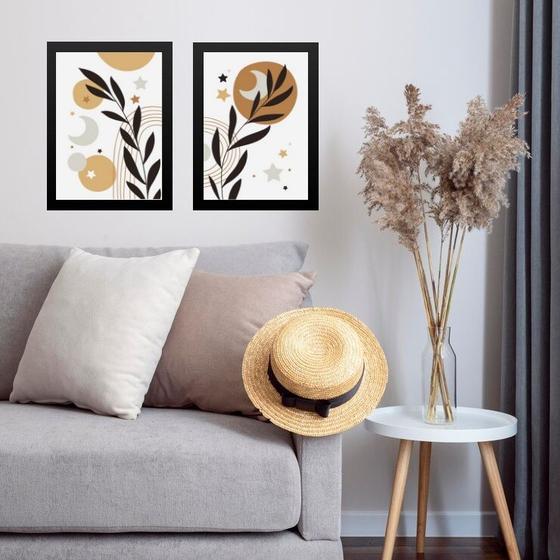 Imagem de Kit 2 Quadros Sala Boho - Folha Lua Estrela 45x34cm - com vidro