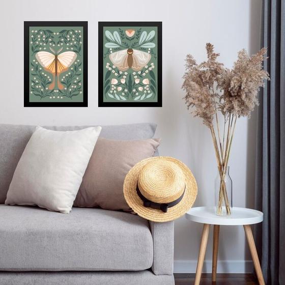 Imagem de Kit 2 Quadros Sala Borboletas Boho 24x18cm - com vidro