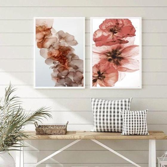 Imagem de Kit 2 Quadros Sala Flores Vinho E Marrom 45X34Cm - Com Vidro