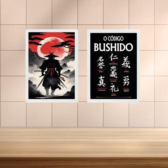 Imagem de Kit 2 Quadros Samurai - Código Bushido 24x18cm - com vidro