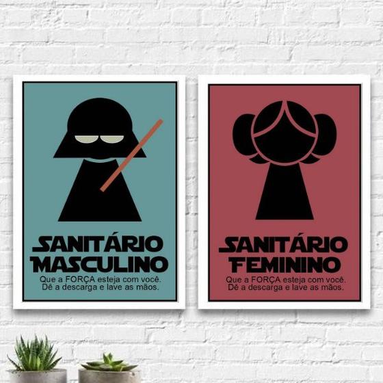 Imagem de Kit 2 Quadros Sanitário Feminino E Masculino 24x18cm - com vidro