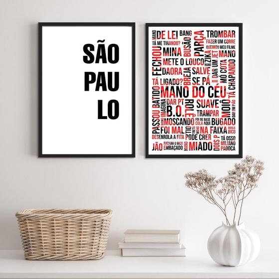 Imagem de Kit 2 Quadros São Paulo Gírias 33x24cm Madeira Branca