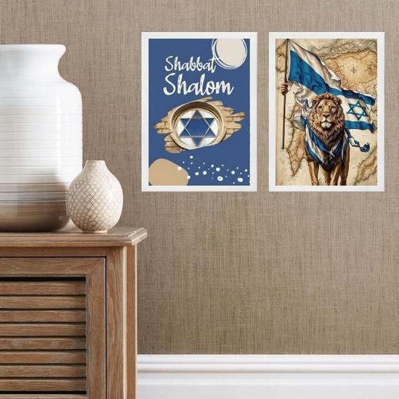 Imagem de Kit 2 Quadros Shabbat Shalom - Leão 33X24Cm - Com Vidro