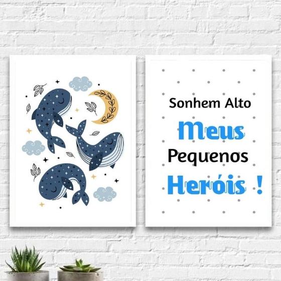 Imagem de Kit 2 Quadros Sonhem Alto Meus Heróis 45x34cm - com vidro