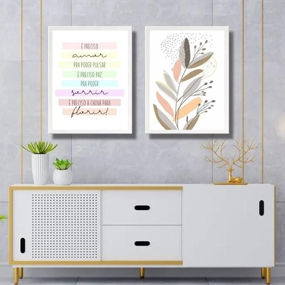Imagem de Kit 2 Quadros Suaves Boho Para Sala 24x18cm - com vidro