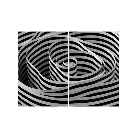 Imagem de Kit 2 Quadros Tela Canvas Fita Listrada Espiral Preto Branco