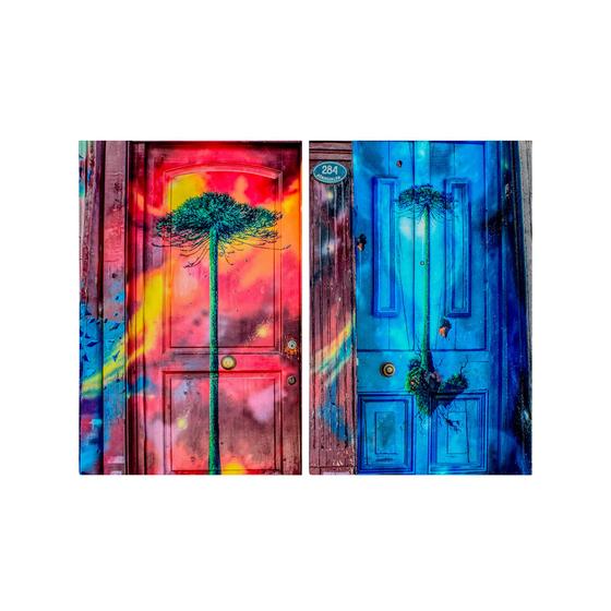 Imagem de Kit 2 Quadros Tela Canvas Grafite Porta Vermelho Azul Quarto