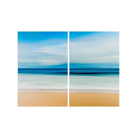 Imagem de Kit 2 Quadros Tela Canvas Tinta Azul Céu Praia Abstrato Sala