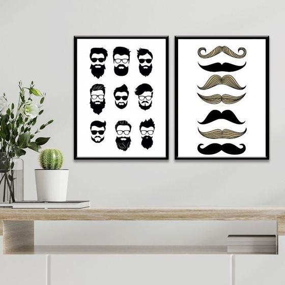 Imagem de Kit 2 Quadros Tipos De Barba Cabelo E Bigode 24X18Cm - Vidro