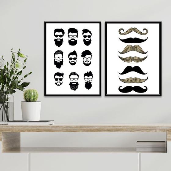 Imagem de Kit 2 Quadros Tipos De Barba Cabelo E Bigode 45x34cm