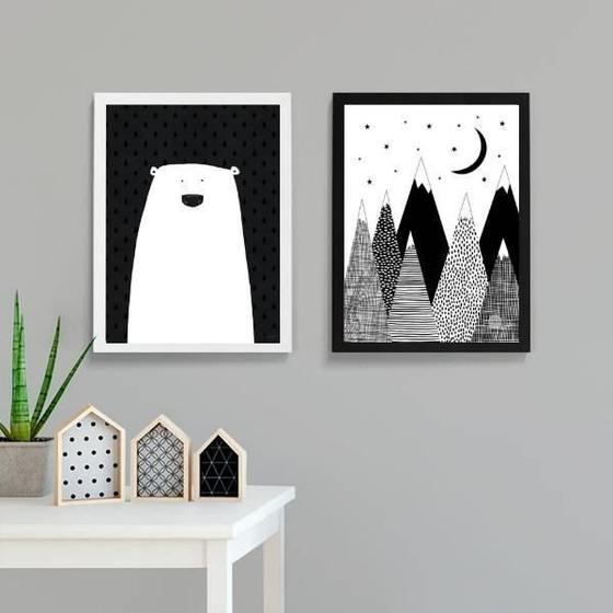 Imagem de Kit 2 Quadros Urso Escandinavo 24X18Cm - Com Vidro