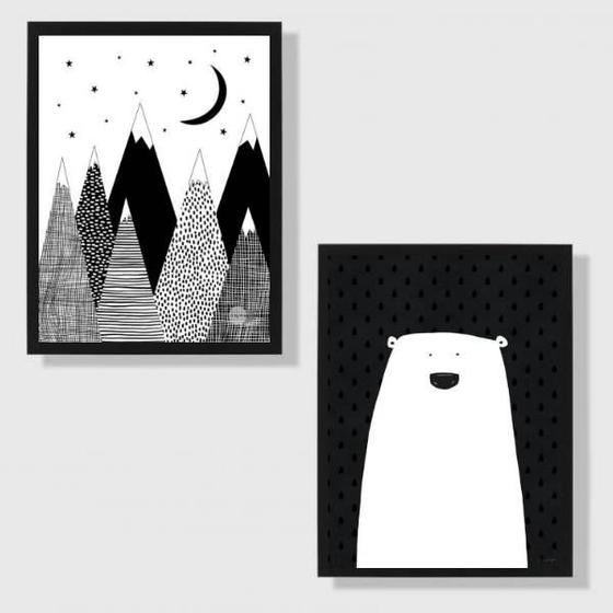 Imagem de Kit 2 Quadros Urso Escandinavo 45x34cm - com vidro