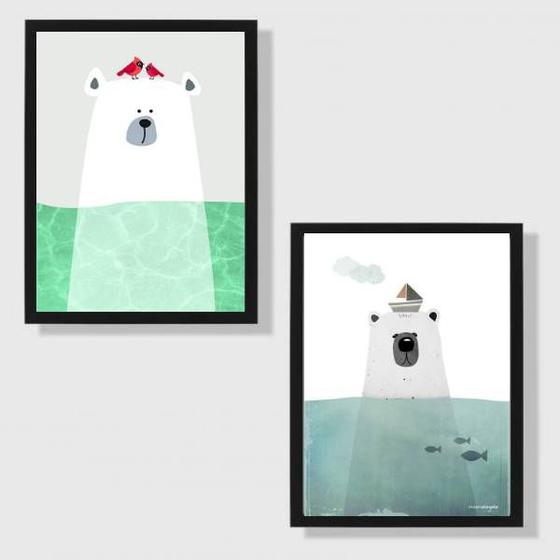 Imagem de Kit 2 Quadros Ursos do Mar 45x34cm - com vidro