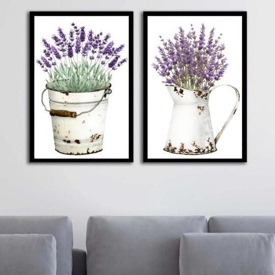 Imagem de Kit 2 Quadros Vasos Com Lavanda 45X34Cm - Com Vidro