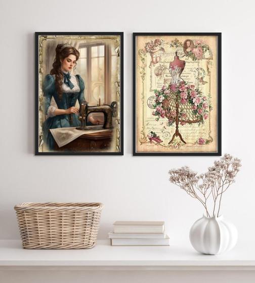 Imagem de Kit 2 Quadros Vintage Atelier De Costura 45X34Cm