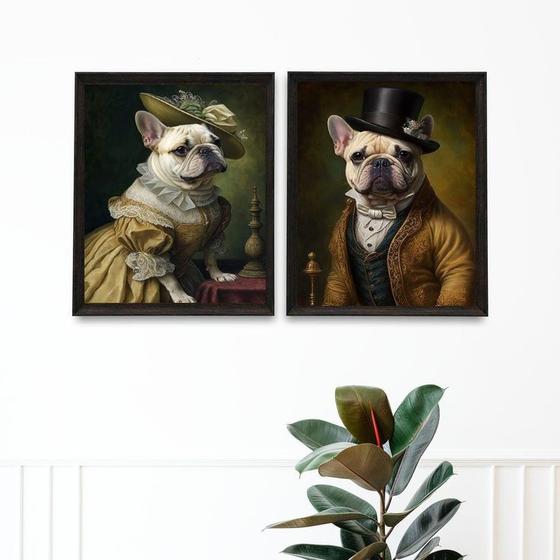 Imagem de Kit 2 Quadros Vintage Bulldogs Franceses 45x34cm - com vidro