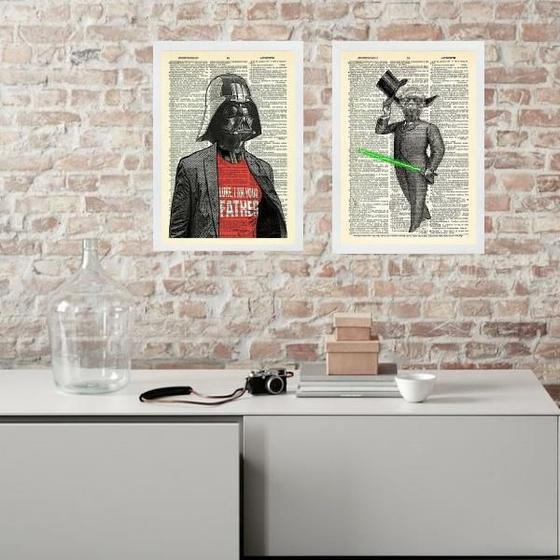 Imagem de Kit 2 Quadros Vintage Yoda E Vader 24X18Cm