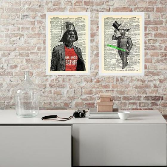 Imagem de Kit 2 Quadros Vintage Yoda e Vader 45x34cm - com vidro