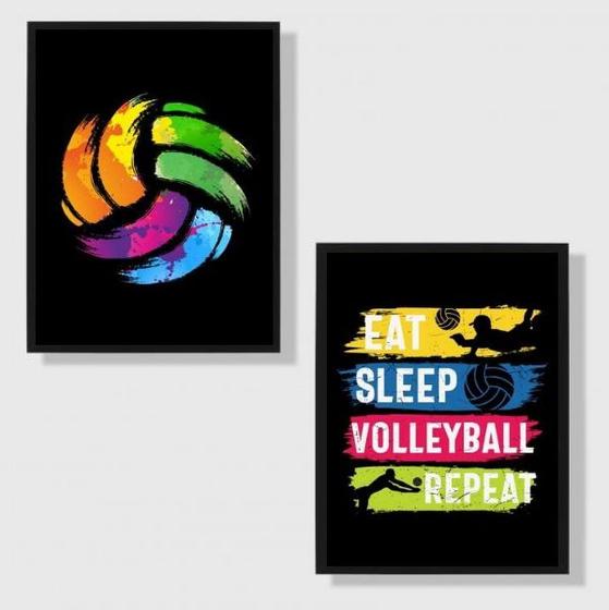 Imagem de Kit 2 Quadros Volleyball Colorido 33x24cm - com vidro