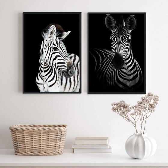 Imagem de Kit 2 Quadros Zebras 33x24cm Moldura Branca