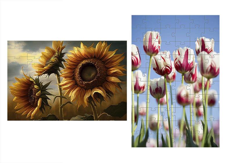 Imagem de Kit 2 Quebra-cabeças Atividades para Mente Belas Flores 60 peças