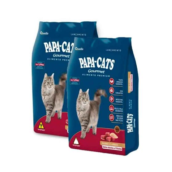 Imagem de Kit 2 Ração para Gatos Papa-Cats Gourmet Carne e Arroz Adultos e Filhote