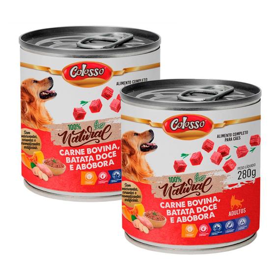 Imagem de Kit 2 Ração Úmida para Cachorro Colosso Natural Adulto Patê Sabor Carne, Batata Doce e Abóbora em Lata 280g