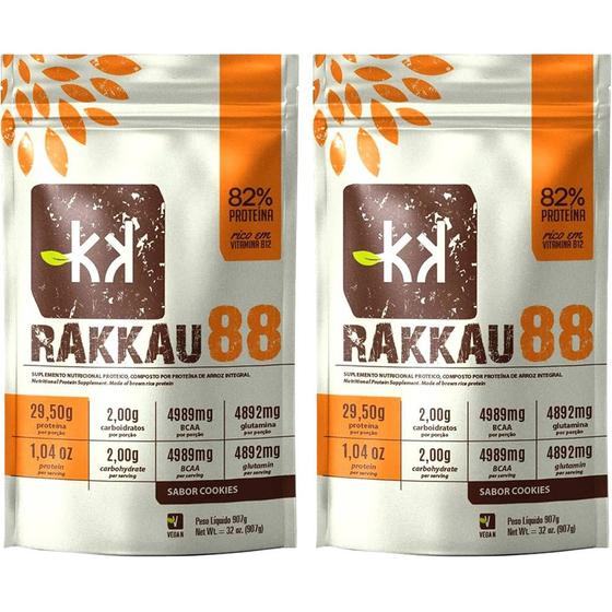 Imagem de Kit 2 Rakkau 88 Cookies Rakkau 907g Vegano - Proteína Arroz