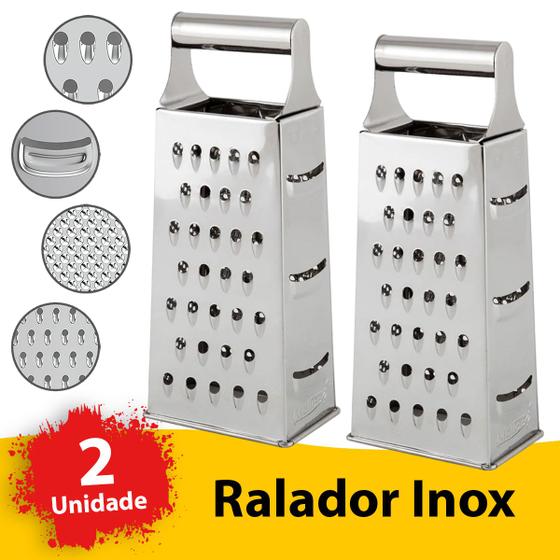 Imagem de Kit 2 Raladores Fatiador Inox 4 Faces Queijo Legumes Alimentos Cozinha Top