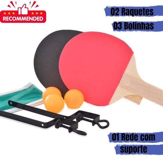 Imagem de Kit 2 Raquete Tenis De Mesa Ping Pong Lisa 03 Bolas + Rede com suporte