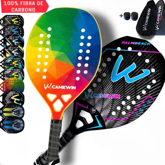 Imagem de Kit 2 Raquetes Beach Tennis Camewin 100% Fibra De Carbono 3K